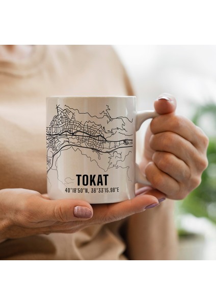 Tokat Şehir Haritası Baskılı Porselen Kupa Bardak 300 ml