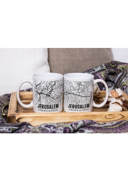 Jerusalem Şehir Haritası Baskılı Porselen Kupa Bardak 300 ml indirimleri