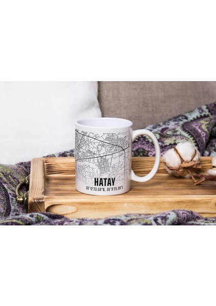 Hatay Şehir Haritası Baskılı Porselen Kupa Bardak 300 ml
