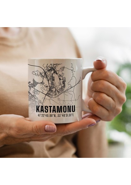 Kastamonu Şehir Haritası Baskılı Porselen Kupa Bardak 300 ml