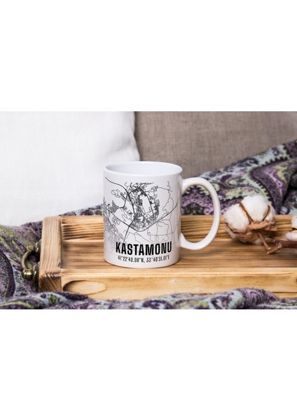 Kastamonu Şehir Haritası Baskılı Porselen Kupa Bardak 300 ml