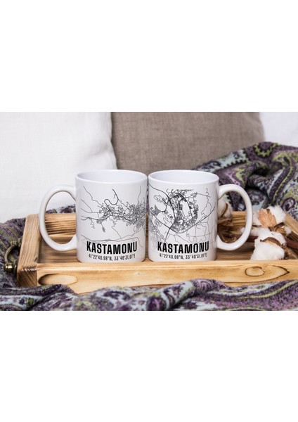 Kastamonu Şehir Haritası Baskılı Porselen Kupa Bardak 300 ml