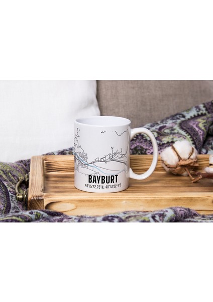 Bayburt Şehir Haritası Baskılı Porselen Kupa Bardak 300 ml