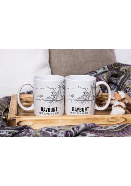 Bayburt Şehir Haritası Baskılı Porselen Kupa Bardak 300 ml