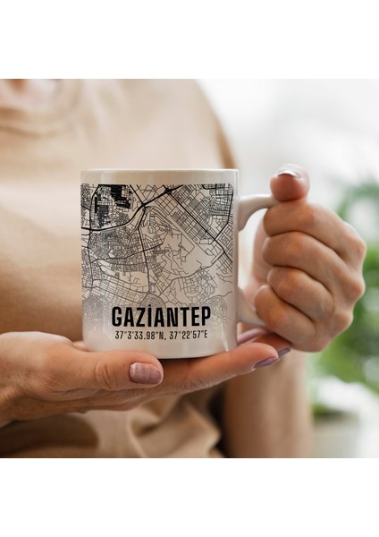 Gaziantep Şehir Haritası Baskılı Porselen Kupa Bardak 300 ml