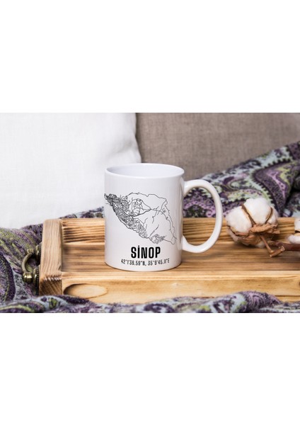 Sinop Şehir Haritası Baskılı Porselen Kupa Bardak 300 ml