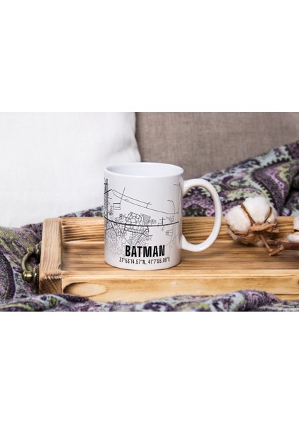 Batman Şehir Haritası Baskılı Porselen Kupa Bardak 300 ml
