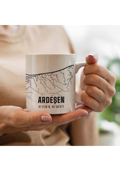 Ardeşen Şehir Haritası Baskılı Porselen Kupa Bardak 300 ml