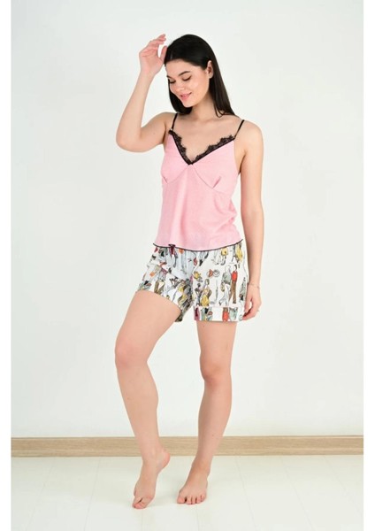 Sude Kısa Kollu Askılı Şort Pijama Takımı