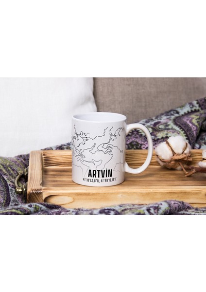 Artvin Şehir Haritası Baskılı Porselen Kupa Bardak 300 ml