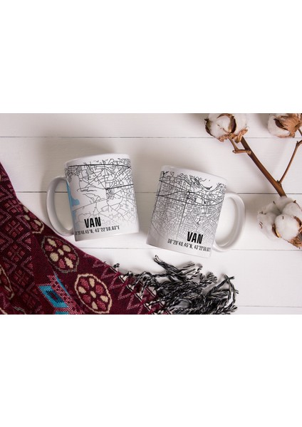 Van Şehir Haritası Baskılı Porselen Kupa Bardak 300 ml fırsatları