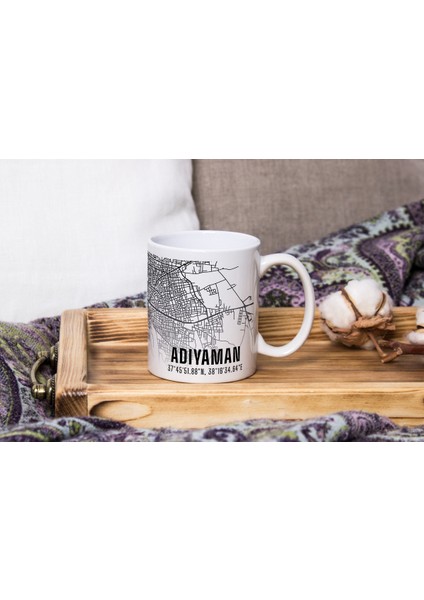 Adıyaman Şehir Haritası Baskılı Porselen Kupa Bardak 300 ml