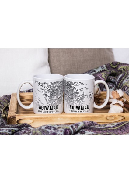 Adıyaman Şehir Haritası Baskılı Porselen Kupa Bardak 300 ml
