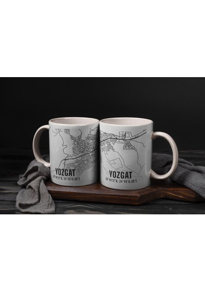 Yozgat Şehir Haritası Baskılı Porselen Kupa Bardak 300 ml