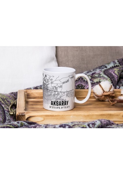Aksaray Şehir Haritası Baskılı Porselen Kupa Bardak 300 ml