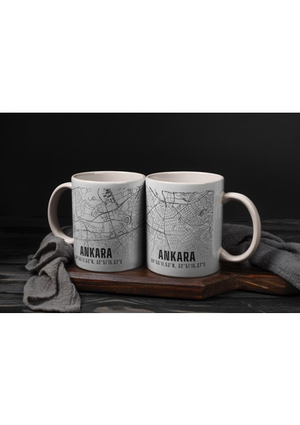 Ankara Şehir Haritası Baskılı Porselen Kupa Bardak 300 ml