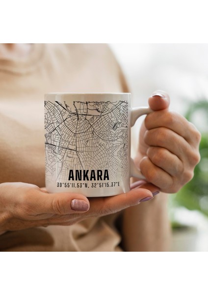 Ankara Şehir Haritası Baskılı Porselen Kupa Bardak 300 ml fiyatları