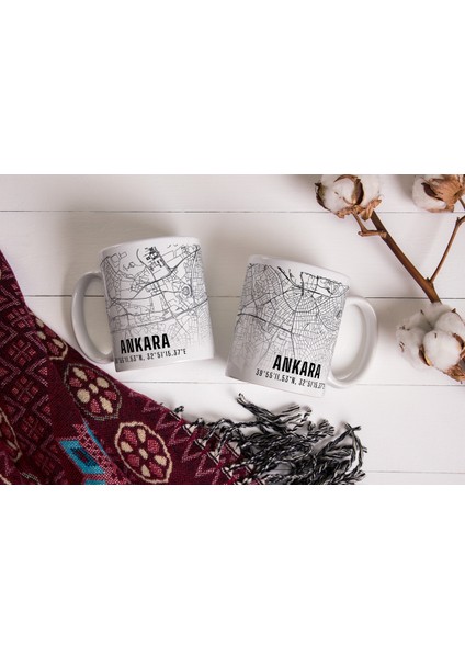 Ankara Şehir Haritası Baskılı Porselen Kupa Bardak 300 ml fırsatları