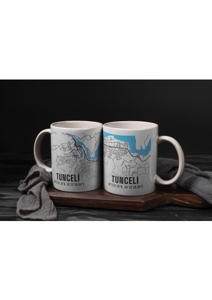 Tunceli Şehir Haritası Baskılı Porselen Kupa Bardak 300 ml