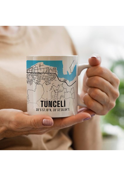 Tunceli Şehir Haritası Baskılı Porselen Kupa Bardak 300 ml