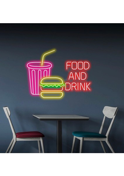 Food And Drınk Yazılı ve Şekilli Neon Tabela