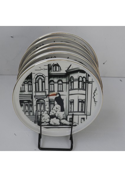 Özel Üretim Altın Yaldızlı Tukan Kuşu 21CM Tabak (4 Adet)