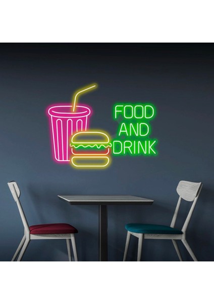 Food And Drınk Yazılı ve Şekilli Neon Tabela