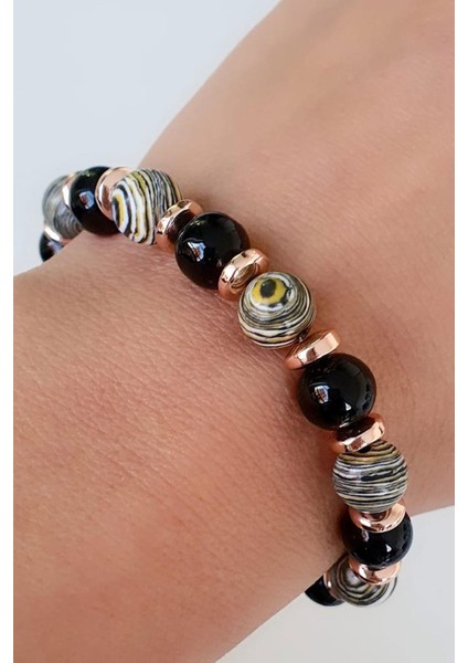 Oniks Hematit ve Malakit Taşlı El Işi Doğal Taş Bileklik fiyatları