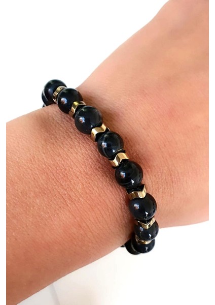 Oniks Hematit Taşlı El Işi Doğal Taş Bileklik