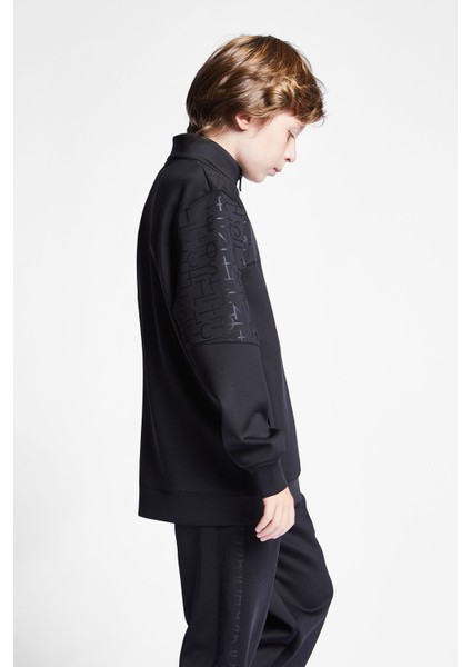 Siyah Çocuk Fermuarlı Sweatshirt 24B-3135