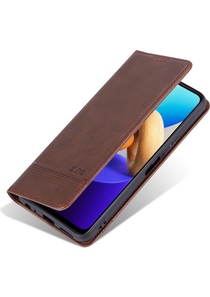 Vivo Y22S 4g / Y22 4g / Y35 4g (2022) Cowhide Doku Pu Deri Kasa Manyetik Otomatik Emici Telefon Kapağı Standı (Yurt Dışından)