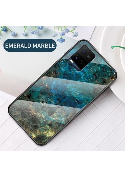 Vivo Y21/Y33S Için Mermer Desenli Pürüzsüz Işık Çizilmez Yumuşak Tpu Çerçeve Pc ve Temperli Cam Arka Kapak (Yurt Dışından)