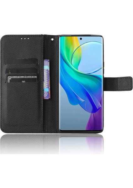 Vivo Y78+ 5g / Y78 5g / V29 Pu Deri Telefon Kapağı 5g Şok Geçirmez Elmas Doku Kılıf Stand Cüzdan Flip Shell (Yurt Dışından)