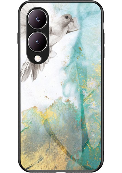 Vivo Y17S 4g Kapak Mermer Desen Temperli Cam+Pc+Tpu Çizik Anti Telefon Kasası (Yurt Dışından)