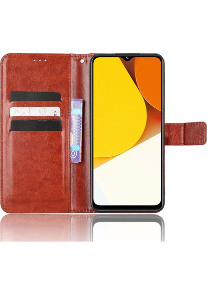 Vivo Y35 4g (2022) / Y22S 4g / Y22 4g Pu Deri Deri Şok Geçirmez Cep Telefon Kılıfı Çılgın At Dokusu Dikkat Stand Cüzdan Kapağı (Yurt Dışından)
