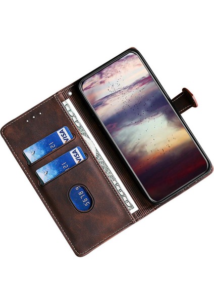 Vivo Y35 4g (2022) / Y22S 4g / Y22 4g Saman Şapka Desen Pu Deri Telefon Kılıfı Cilt Touch Stand Cüzdan Iç Tpu Kapağı (Yurt Dışından)