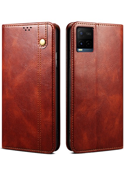 Mumsu Çılgın At Doku Cüzdan Stand Pu Deri Telefon Kılıfı Için Vivo Y21 (Yurt Dışından) fiyatları