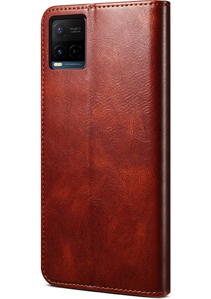 Mumsu Çılgın At Doku Cüzdan Stand Pu Deri Telefon Kılıfı Için Vivo Y21 (Yurt Dışından) indirimleri
