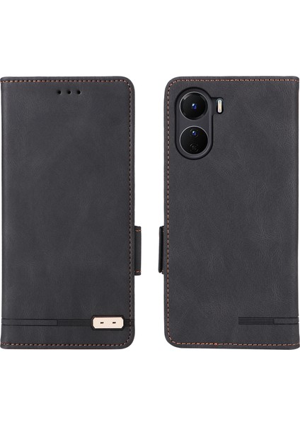 Vivo Y16 4g Pu Deri Anti-Drop Kılıf Donanım Dekoru Çift Manyetik Toka Cüzdan Stand Telefon Kapağı (Yurt Dışından)