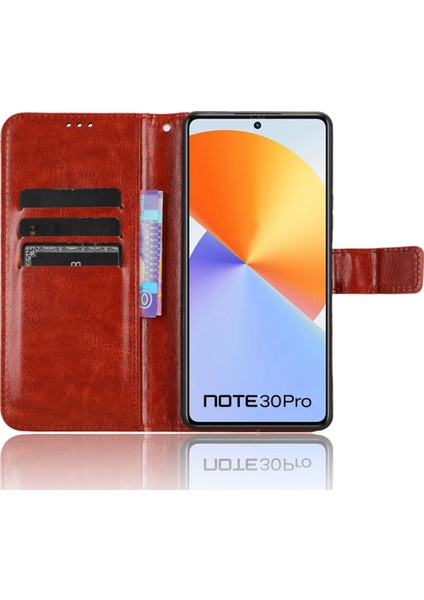 Infinix Note 30 Pro 4g X678B Çılgın At Doku Deri Kılıf Anti-Drop Telefon Kapak Standı (Yurt Dışından)