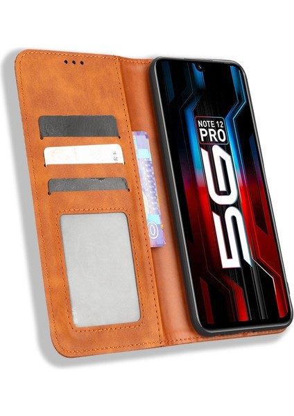 Infinix Note 12 5g X671 / Note 12 Pro 5g X671B Retro Doku Cüzdan Pu Deri Stand Manyetik Emilim Telefon Kapağı (Yurt Dışından)