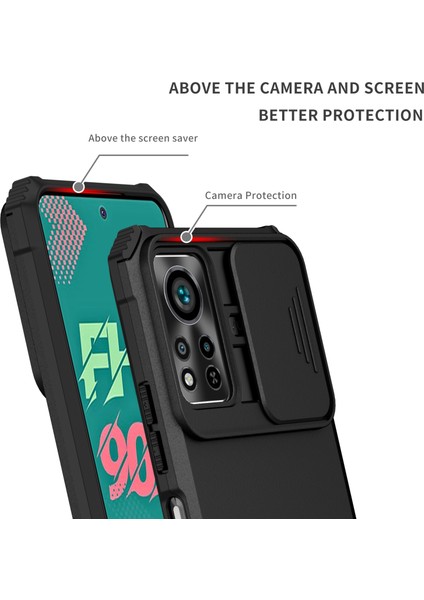 Infinix Hot 11S Nfc 4g Slayt Kamera Koruma Anti-Fall Cep Telefonu Kickstand Pc + Tpu Hibrid Kapak Telefon Kılıfı (Yurt Dışından)