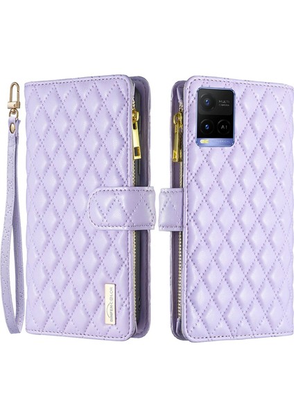 Vivo Y21 / Y21S / Y33S Telefon Kapağı, Fermuarı Cep Tasarımı Mat Anti Drop Kapak Pu Deri Deri Folio Flip Cep Telefon Kılıfı (Yurt Dışından)