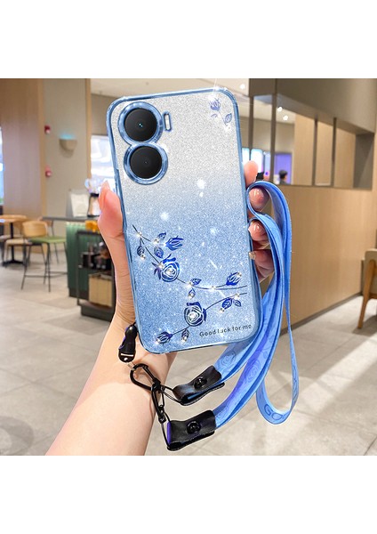 Vivo Y16 4g / Y56 5g Rhinestone Dekor Tpu Telefon Kapağı Kayışlı (Yurt Dışından)