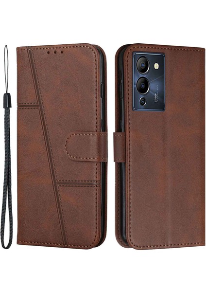 Infinix Note 12 G96 4g Dikiş Pu Deri Deri Cüzdan Folio Flip Telefon Kılıfı Katlanabilir Stand Şok Geçirmez Cüzdan Kapağı Kayışlı (Yurt Dışından)