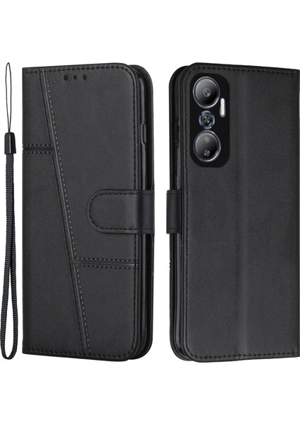 Infinix Hot 20 4g Stand Cüzdan Dikiş Çizgileri Cep Telefon Kılıfı Pu Deri Manyetik Koruyucu Kapak Kayışlı (Yurt Dışından)