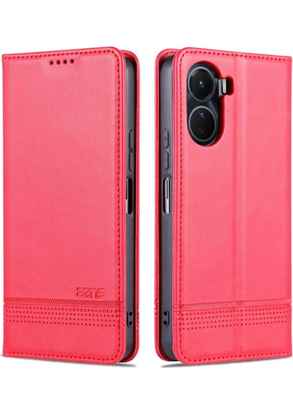 Vivo Y16 4g Cowhide Doku Pu Pu Deri Deri Şok Geçirmez Kılıf Manyetik Otomatik Absorlanmış Telefon Cüzdan Stand Kapağı (Yurt Dışından)
