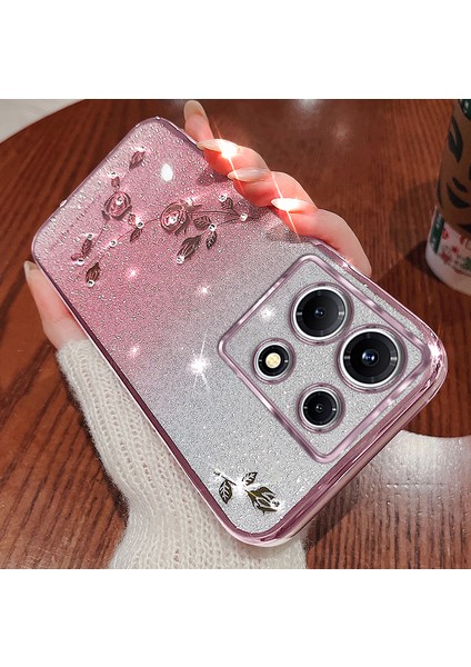 Infinix Note 30 Pro 4g Rhinestone Çiçek Glitter Telefon Kapağı Gradyan Tpu Anti-Dalgalı Kılıf (Yurt Dışından)