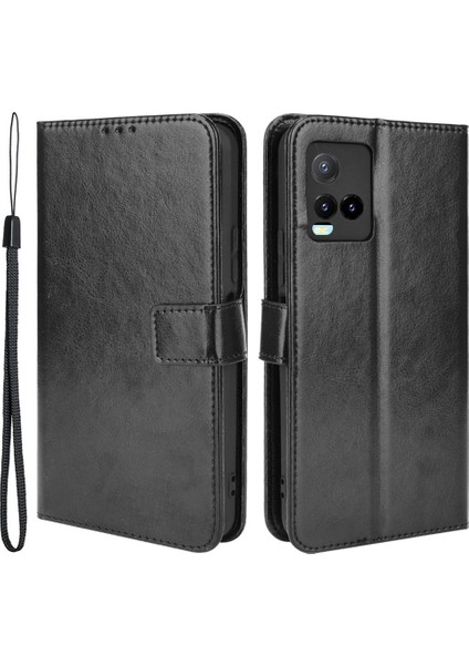 Vivo Y21 / Y21S / Y32 Cüzdan Tasarım Çılgın At Dokusu Deri Deri Telefon Kılıfı (Yurt Dışından)