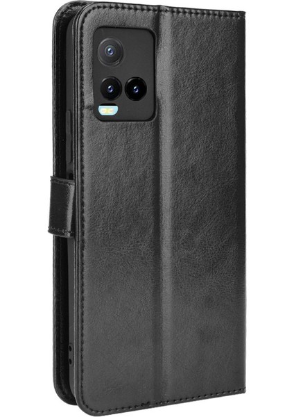 Vivo Y21 / Y21S / Y32 Cüzdan Tasarım Çılgın At Dokusu Deri Deri Telefon Kılıfı (Yurt Dışından)